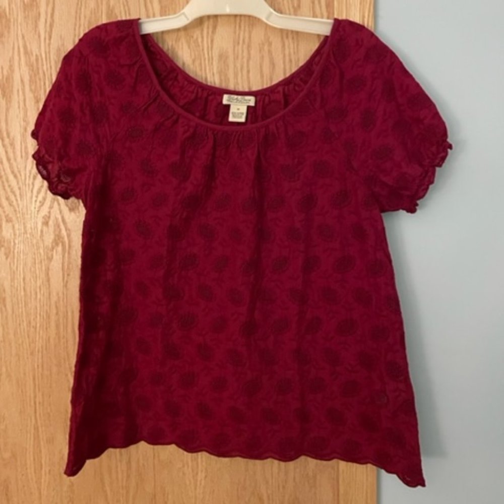 Lucky Brand Taylor Eyelet Top Purple Floral Scalloped Hem Casual Womens Medium